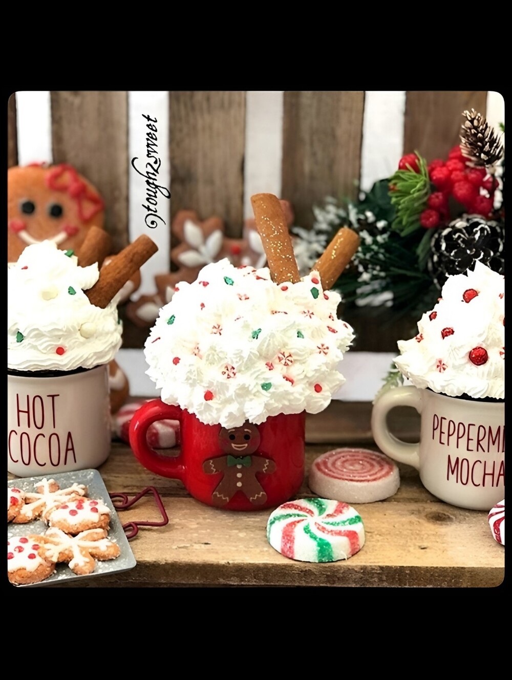 🆕️HANDCRAFTED MINI FAUX WHIP TOPPING SEASONAL MUG SET WITH "CANDY" TOPPINGS